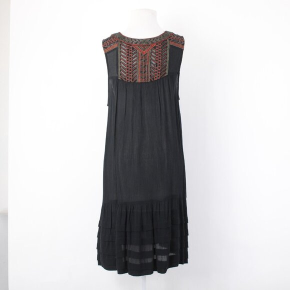 Free People Dress Sz M Black Rust Multicolor Embroidered 100% Rayon Dress - Picture 8 of 16